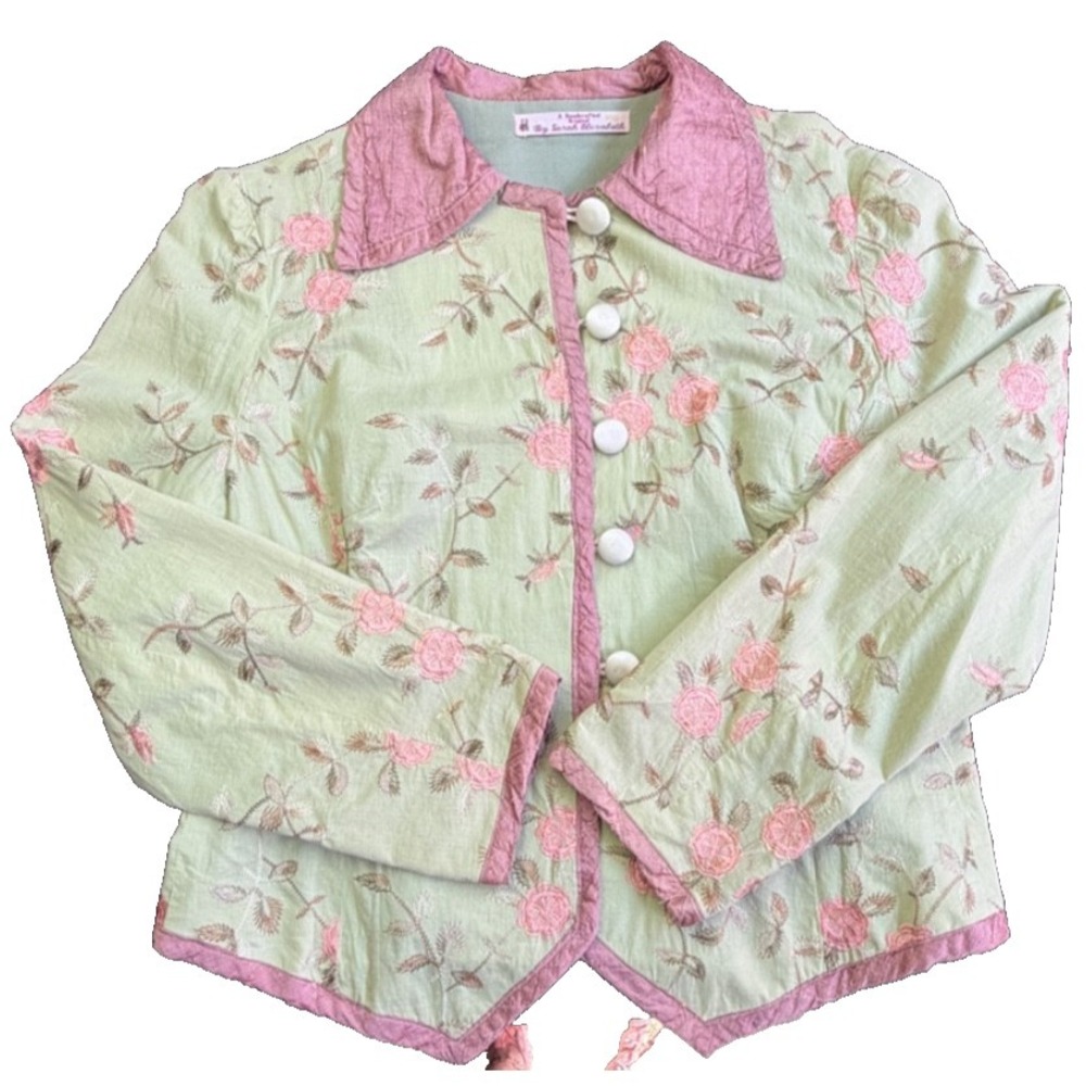 Handmade Embroidered Jacket Womens Large Cottagecore Art To Wear Boho Prairie